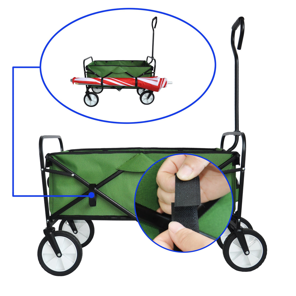 Folding Wagon Garden Shopping Beach Cart (Green) - V.I.P Digital Presence