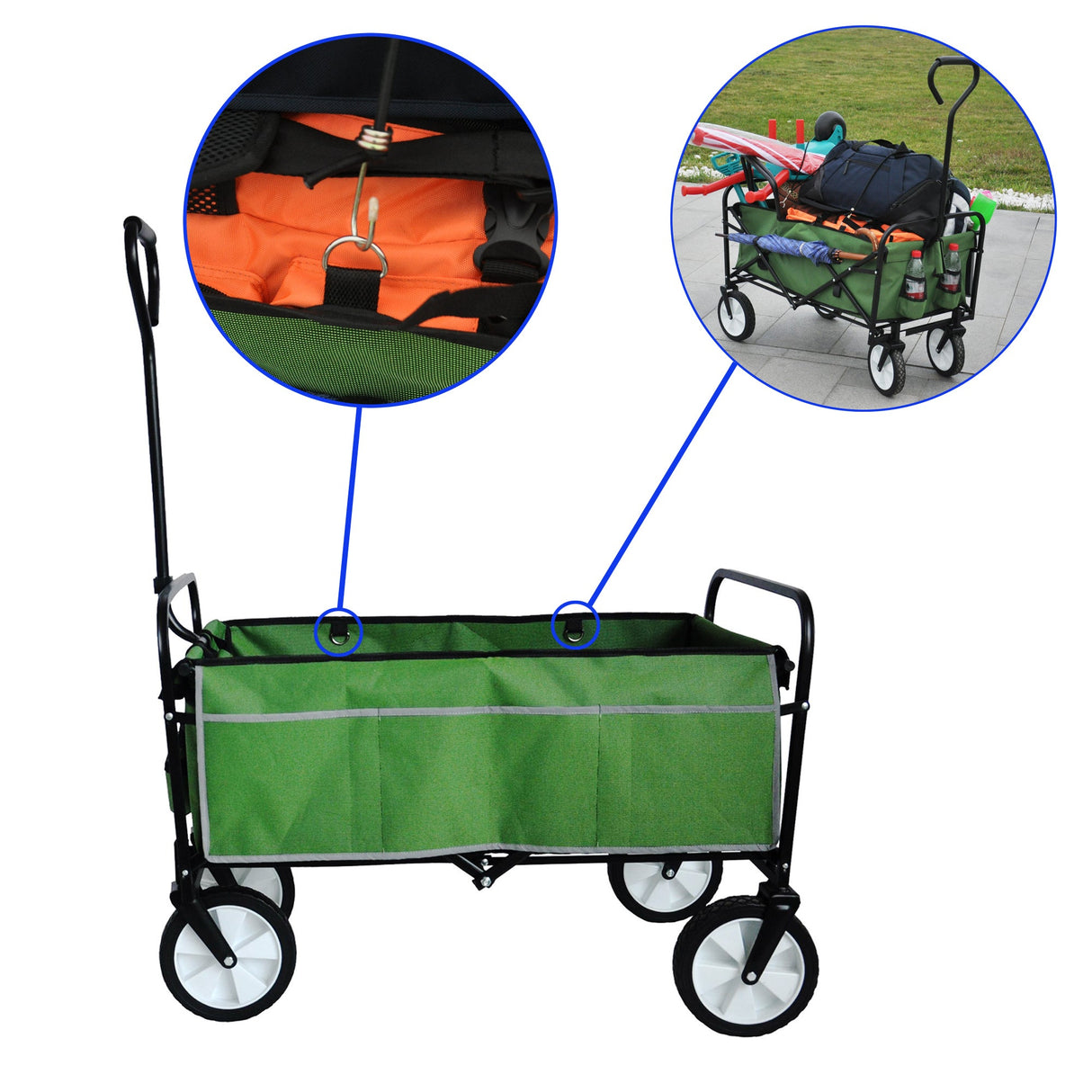 Folding Wagon Garden Shopping Beach Cart (Green) - V.I.P Digital Presence