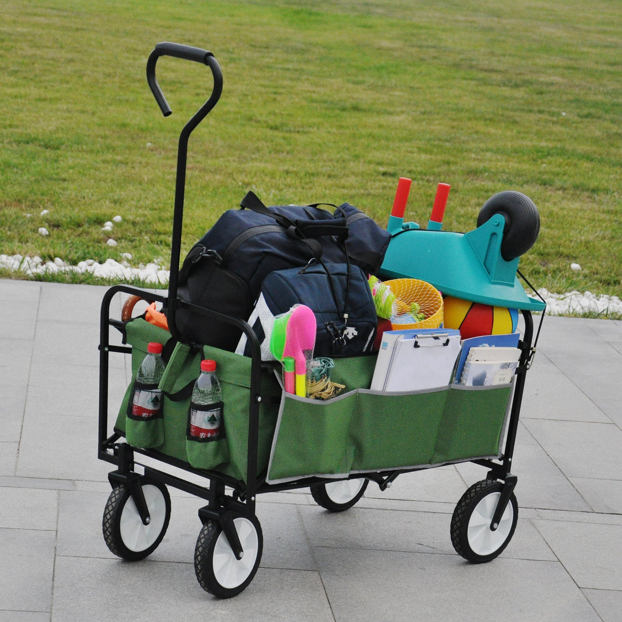 Folding Wagon Garden Shopping Beach Cart (Green) - V.I.P Digital Presence