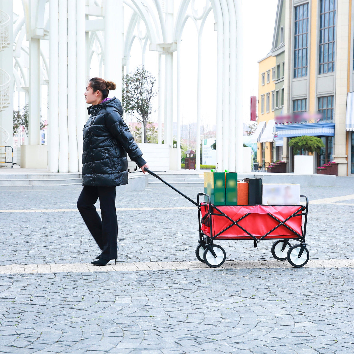 Folding Wagon Garden Shopping Beach Cart (Red) - V.I.P Digital Presence