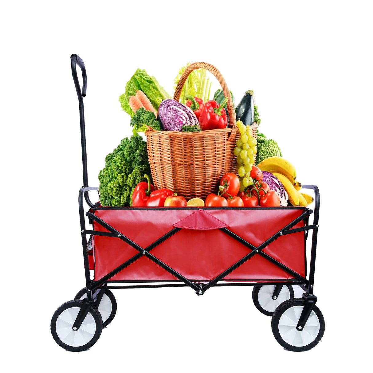 Folding Wagon Garden Shopping Beach Cart (Red) - V.I.P Digital Presence