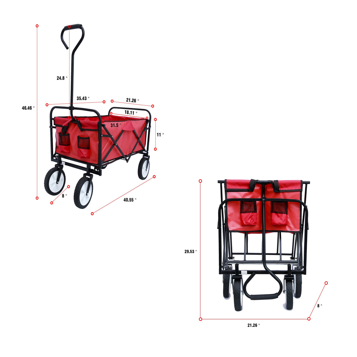Folding Wagon Garden Shopping Beach Cart (Red) - V.I.P Digital Presence