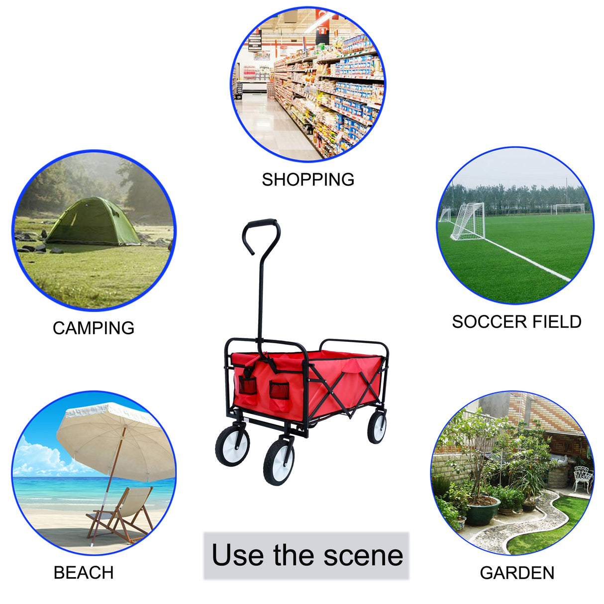 Folding Wagon Garden Shopping Beach Cart (Red) - V.I.P Digital Presence