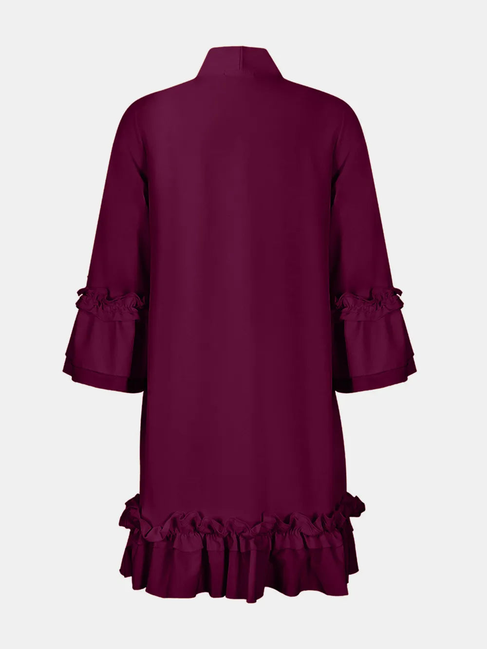 Frill Tie Neck Three-Quarter Sleeve Dress - V.I.P Digital Presence