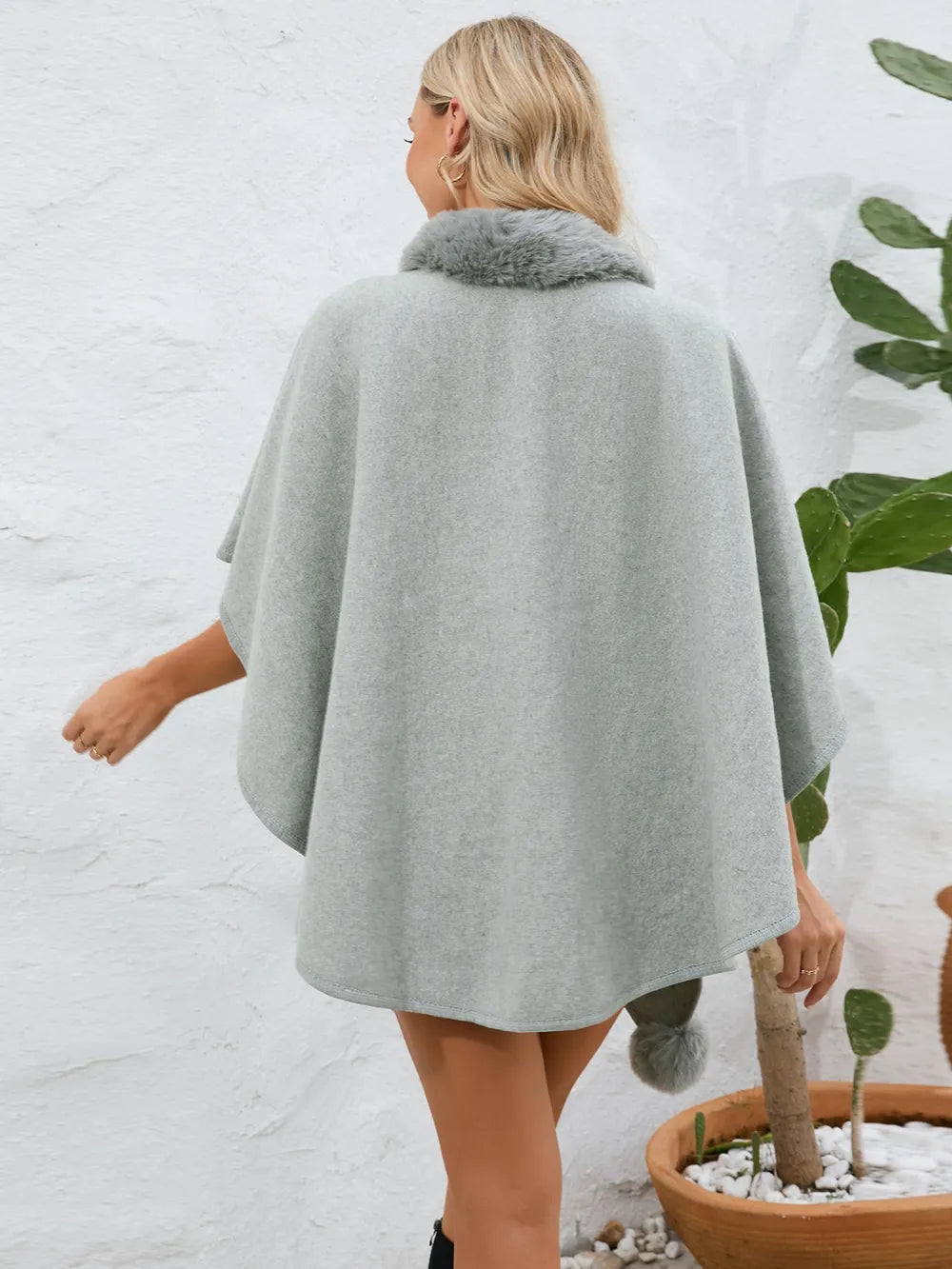 Fuzzy Trim Open Front Poncho - V.I.P Digital Presence