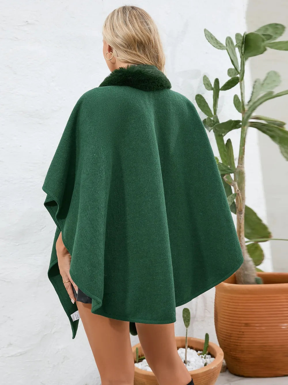 Fuzzy Trim Open Front Poncho - V.I.P Digital Presence