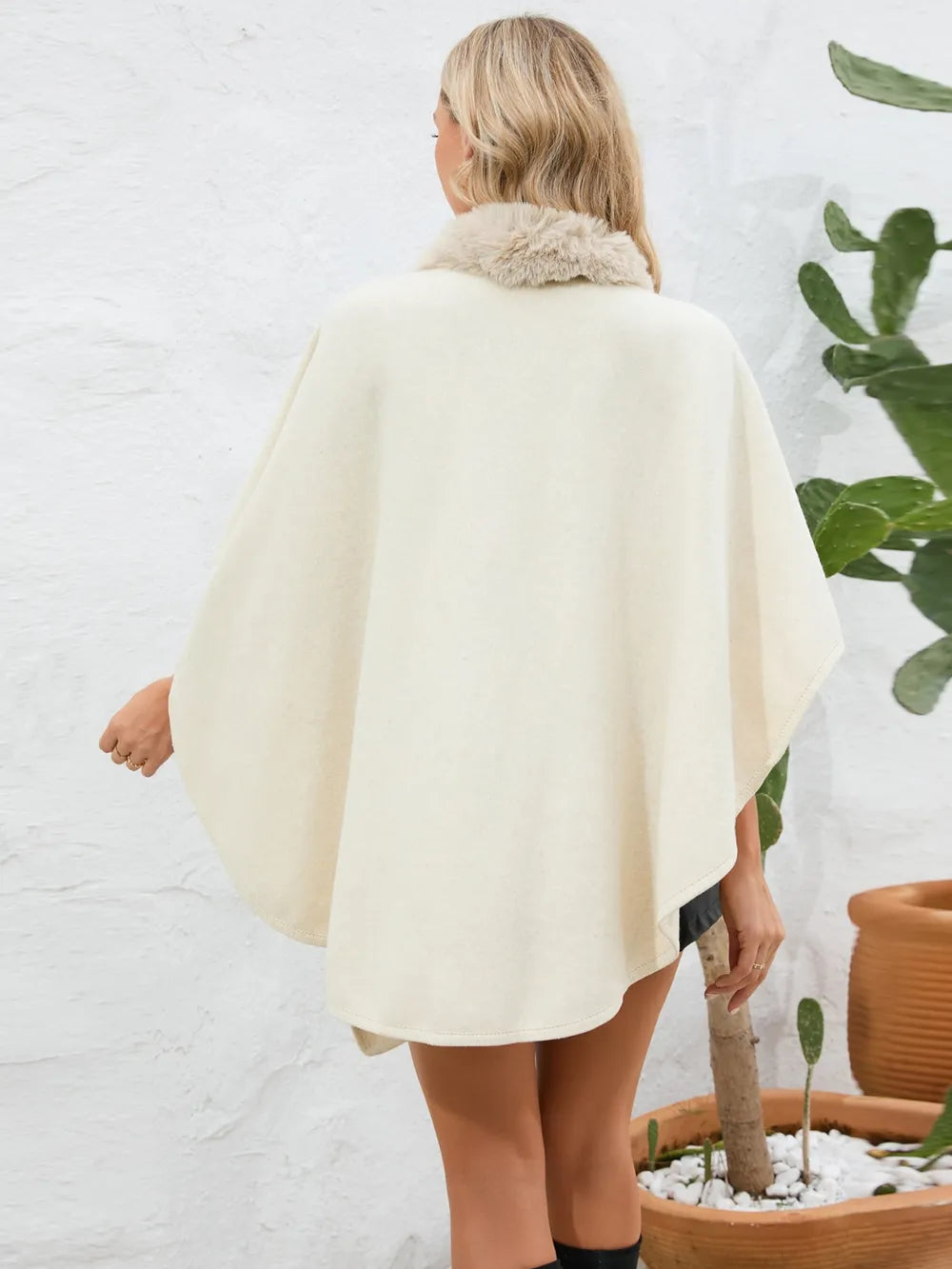 Fuzzy Trim Open Front Poncho - V.I.P Digital Presence