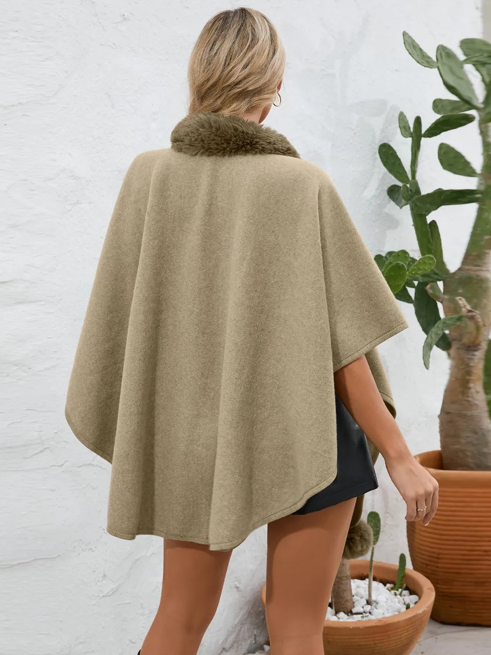 Fuzzy Trim Open Front Poncho - V.I.P Digital Presence