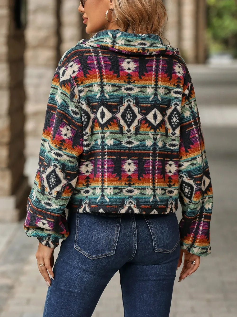 Geometric Dropped Shoulder Balloon Sleeve Outerwear - V.I.P Digital Presence