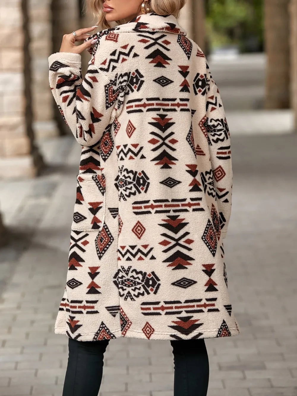 Geometric Pocketed Dropped Shoulder Coat - V.I.P Digital Presence