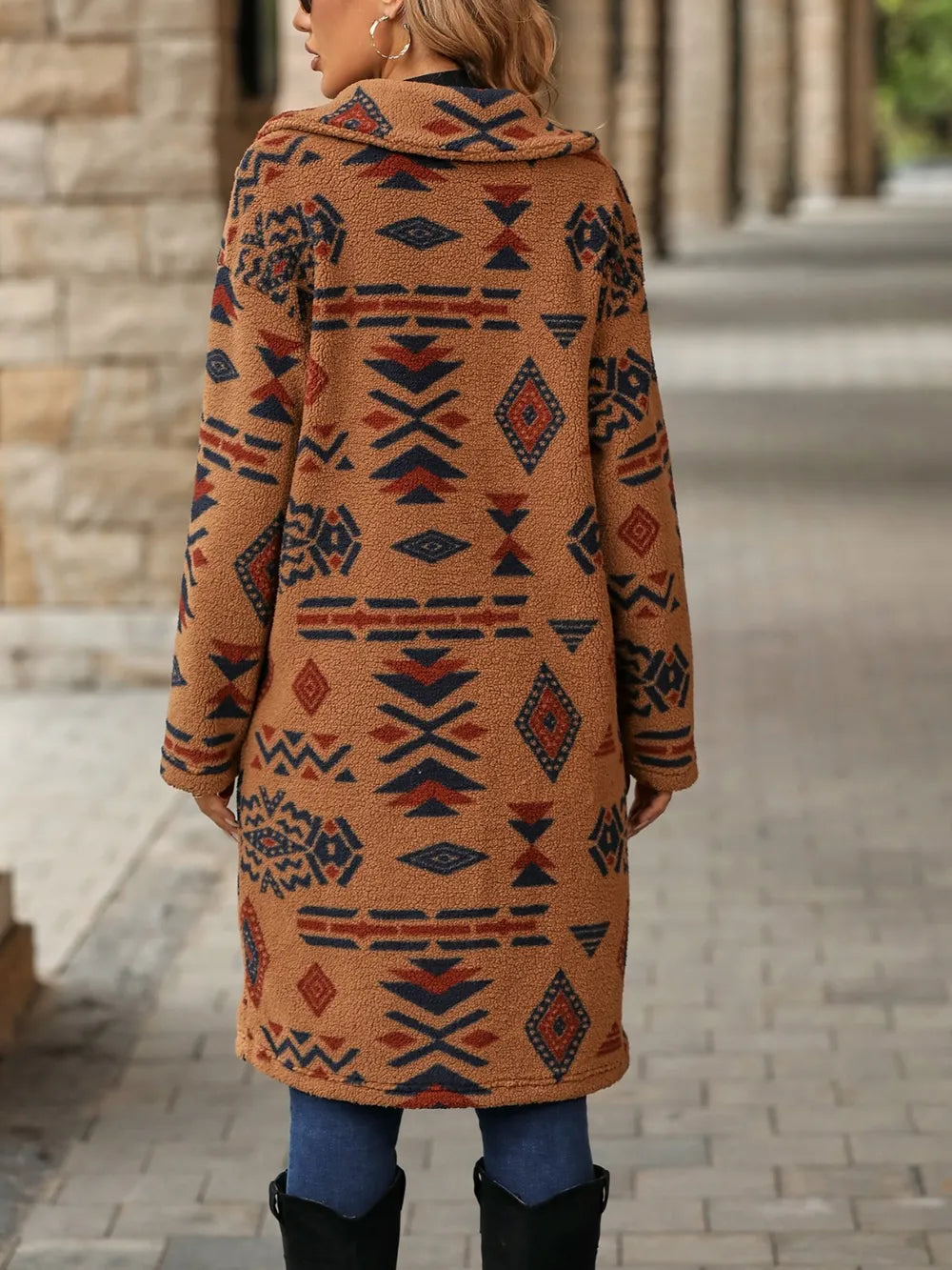 Geometric Pocketed Dropped Shoulder Coat - V.I.P Digital Presence