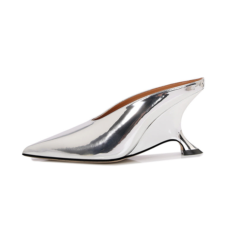 Glossy patent leather cross-border women's shoes with high heels and sloping heels slippers - V.I.P Digital Presence