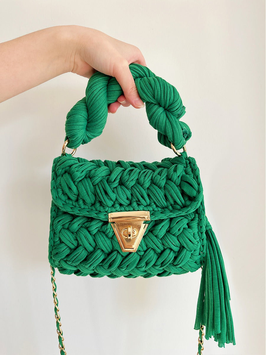 Hand woven bag crochet bag shoulder bag women's Fried Dough Twists portable tassel bag - V.I.P Digital Presence