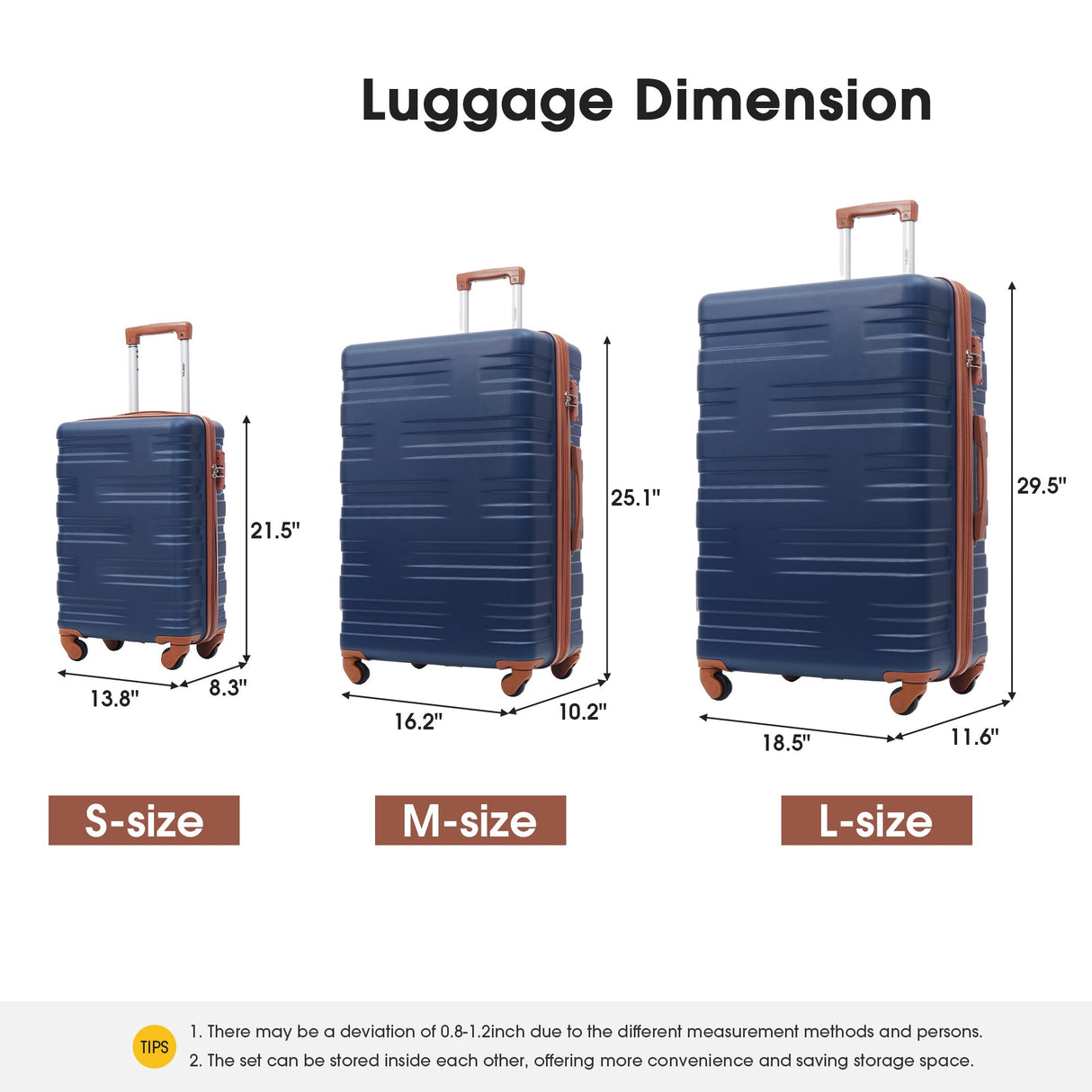 Hardshell Luggage Sets 3 Pcs Spinner Suitcase with TSA Lock Lightweight 20''24''28'' Navy Blue + ABS - V.I.P Digital Presence