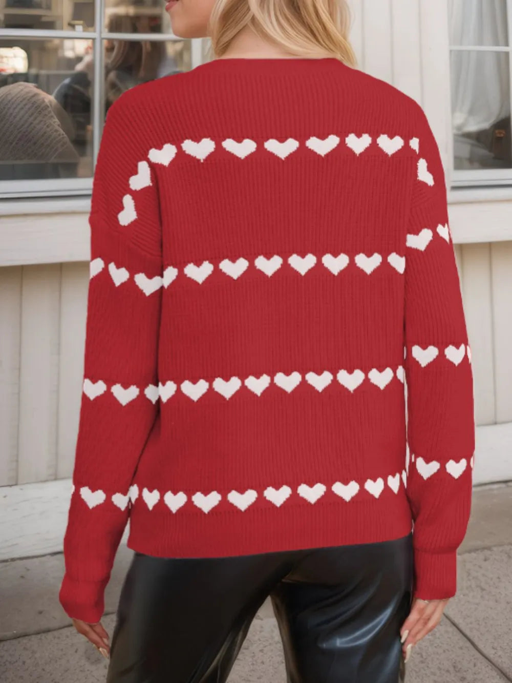 Heart Round Neck Long Sleeve Sweater - V.I.P Digital Presence