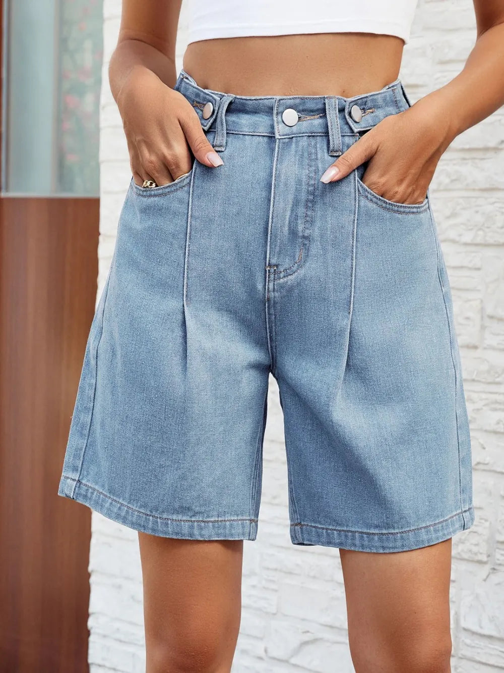 High Waist Denim Shorts with Pockets - V.I.P Digital Presence