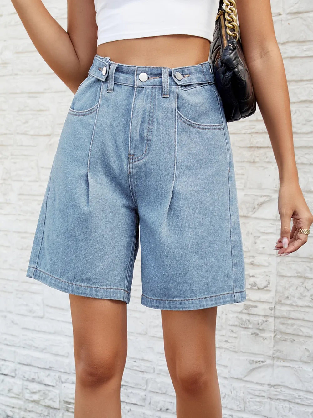 High Waist Denim Shorts with Pockets - V.I.P Digital Presence