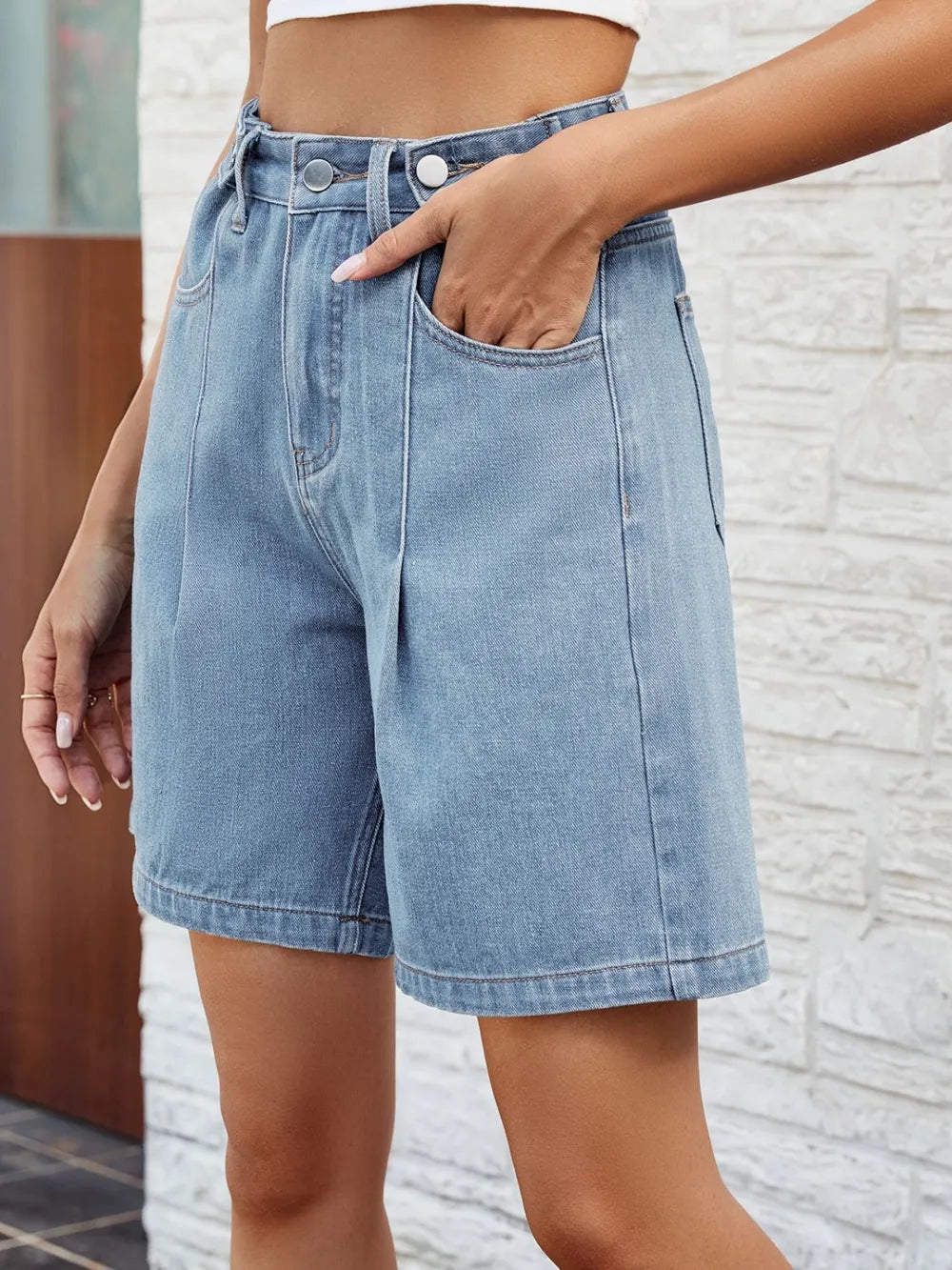 High Waist Denim Shorts with Pockets - V.I.P Digital Presence