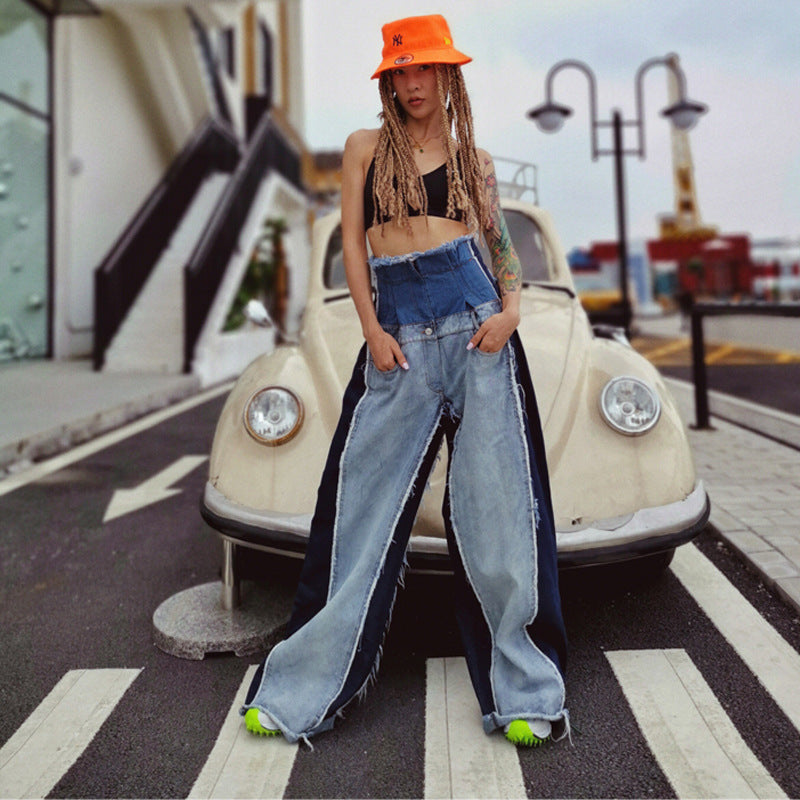High waisted loose slimming color blocked long flared pants and floor pants - V.I.P Digital Presence