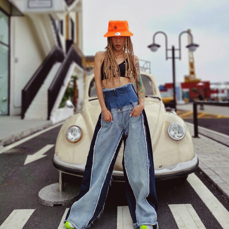 High waisted loose slimming color blocked long flared pants and floor pants - V.I.P Digital Presence