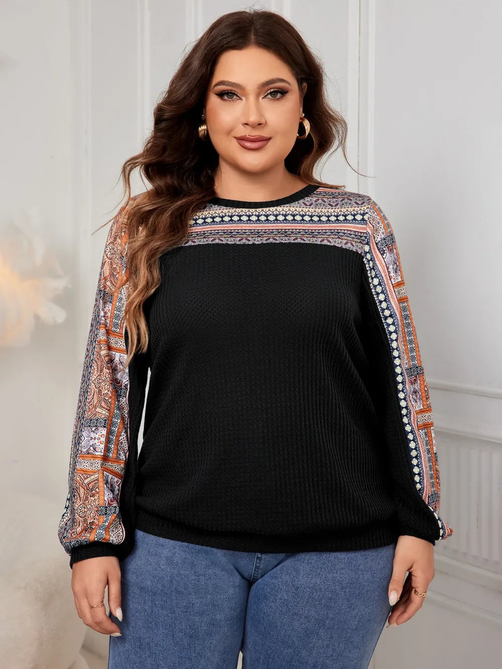 Honey Plus Size Printed Long Sleeve Sweatshirt - V.I.P Digital Presence