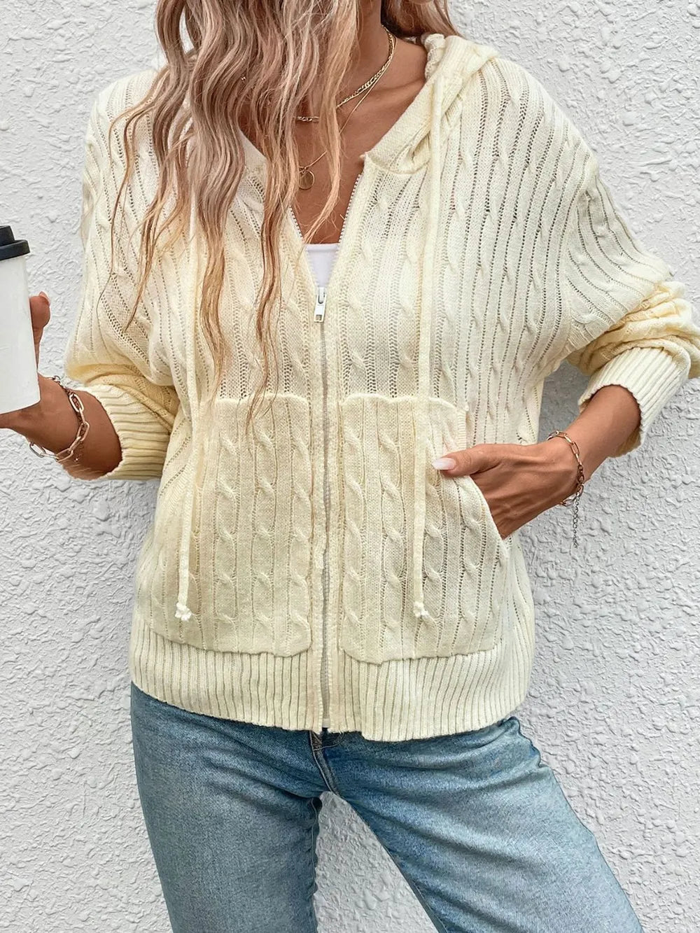 Hooded Twisted Flower Solid Color Sweater Cardigan - V.I.P Digital Presence