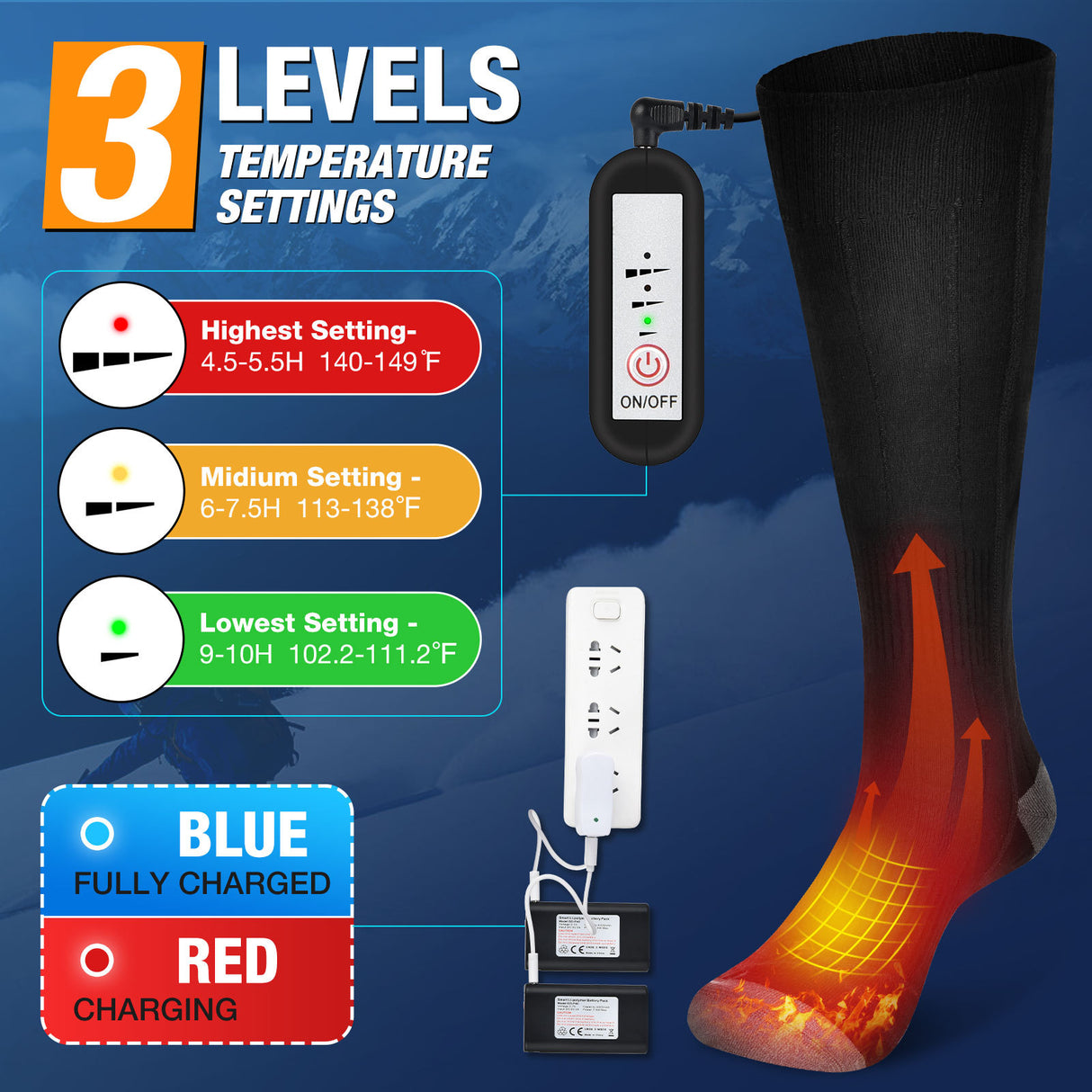 Hot socks with 3-speed electric heating, USB for men and women's foot warmers, winter electric heating and warm socks - V.I.P Digital Presence