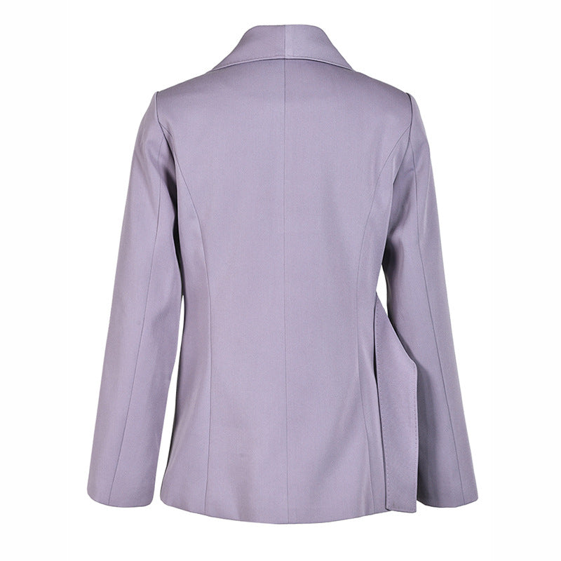 Irregular waist cinching purple suit tie with waist cinching and splicing design casual jacket - V.I.P Digital Presence