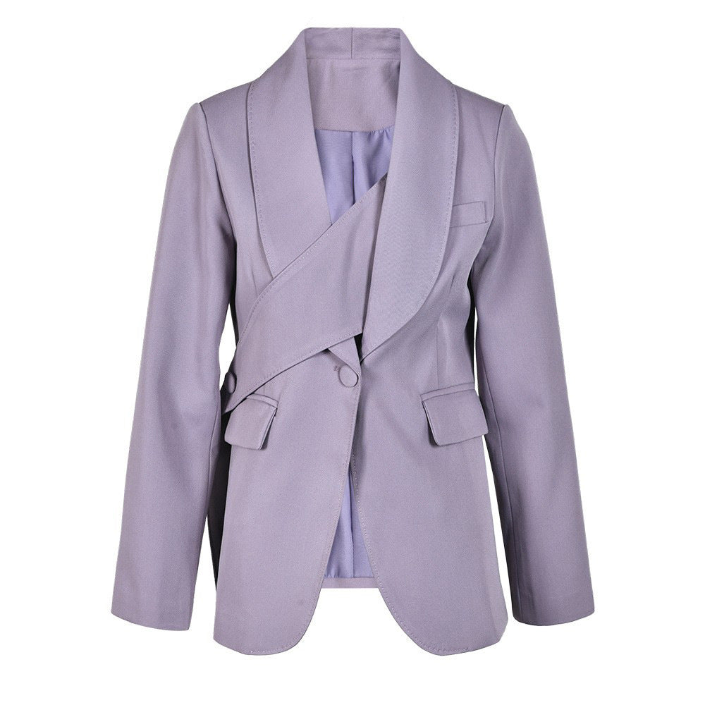 Irregular waist cinching purple suit tie with waist cinching and splicing design casual jacket - V.I.P Digital Presence