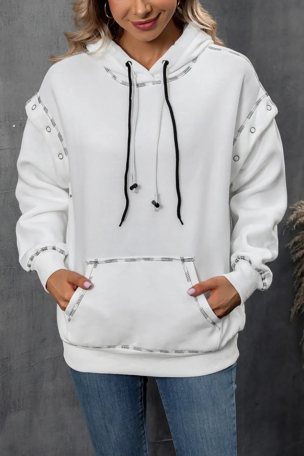 Ivy Lane Drawstring Kangaroo Pocket Dropped Shoulder Hoodie - V.I.P Digital Presence