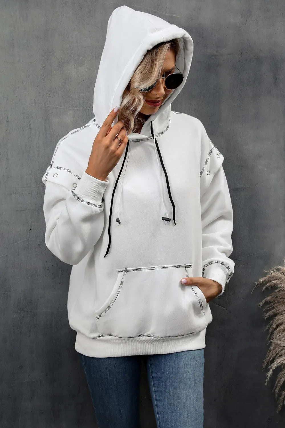 Ivy Lane Drawstring Kangaroo Pocket Dropped Shoulder Hoodie - V.I.P Digital Presence