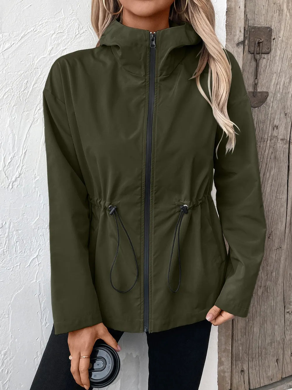 Ivy Lane Drawstring Zip Up Hooded Jacket - V.I.P Digital Presence