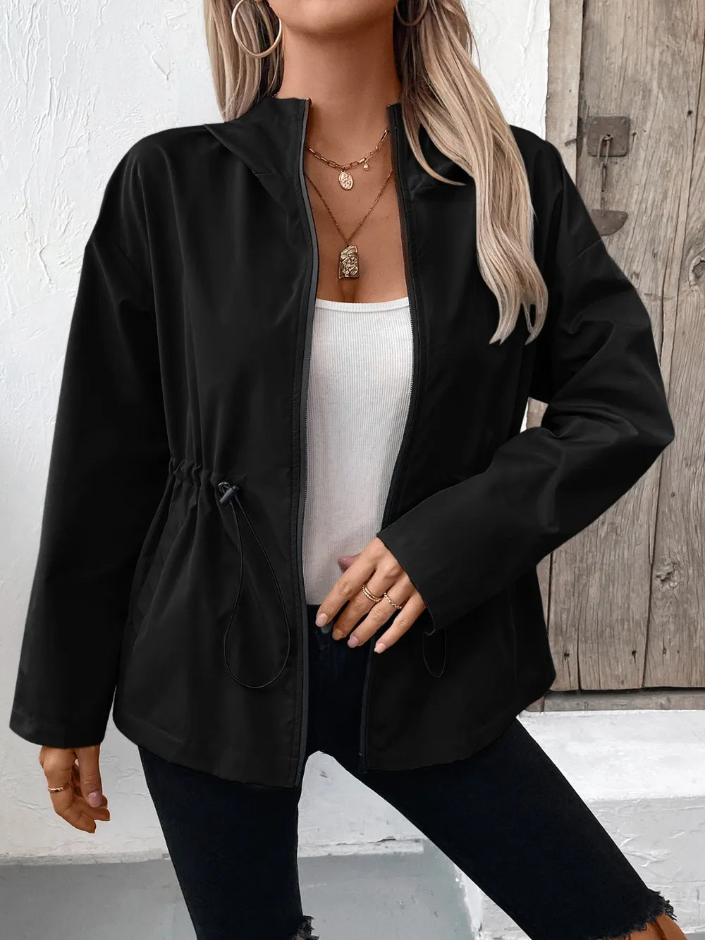 Ivy Lane Drawstring Zip Up Hooded Jacket - V.I.P Digital Presence