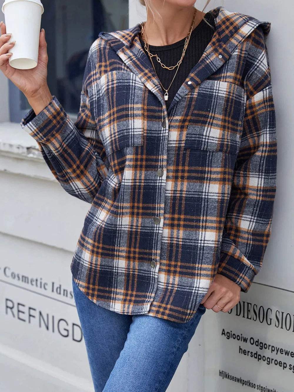 Ivy Lane Plaid Button Up Long Sleeve Hooded Jacket - V.I.P Digital Presence