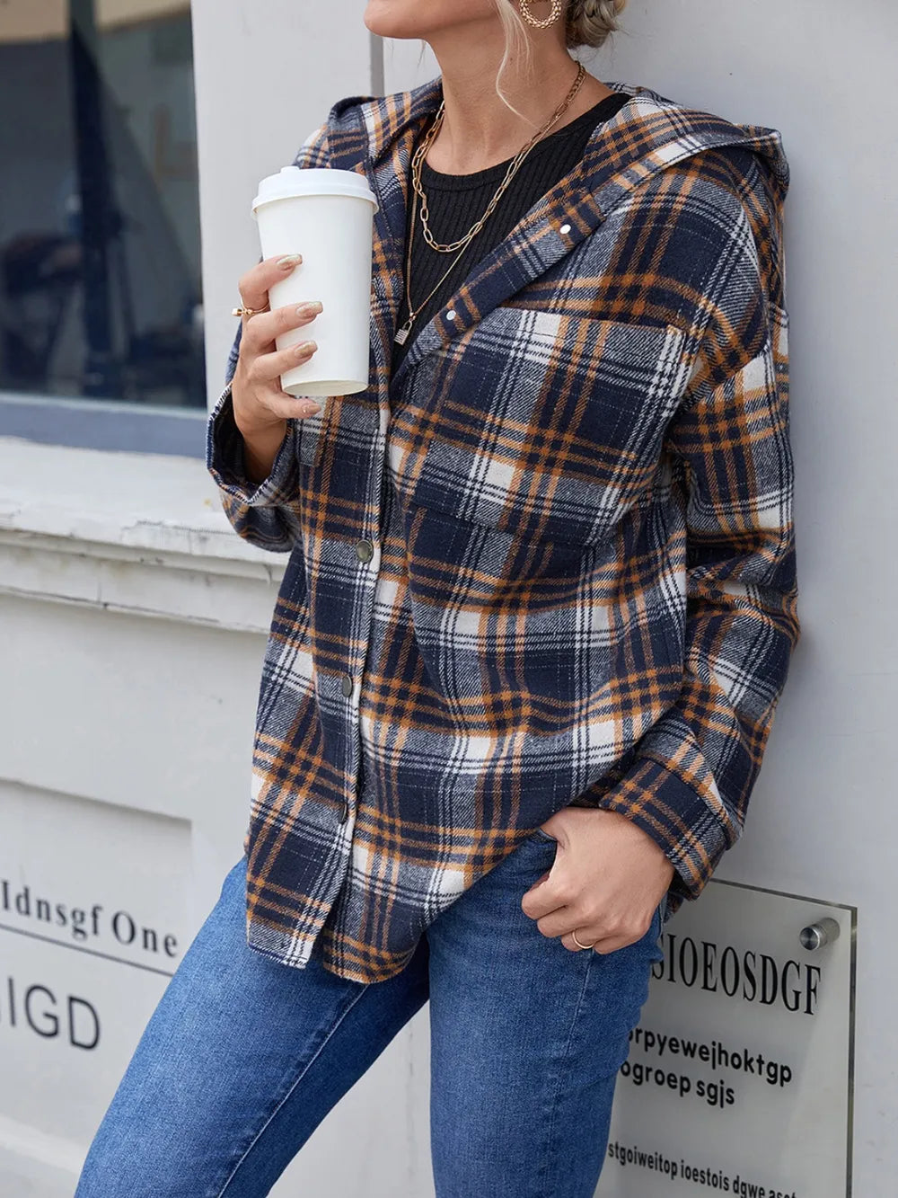 Ivy Lane Plaid Button Up Long Sleeve Hooded Jacket - V.I.P Digital Presence