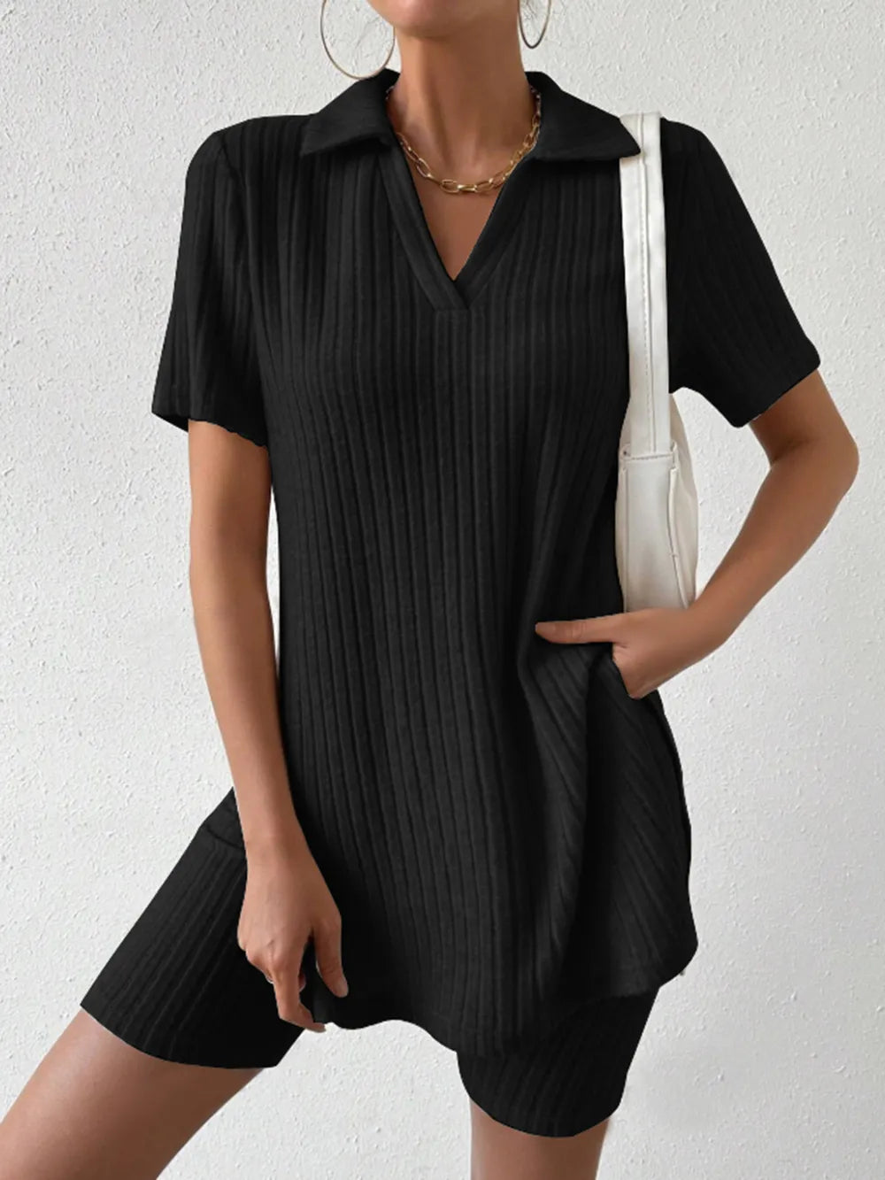 Johnny Collar Short Sleeve Top and Shorts Set - V.I.P Digital Presence