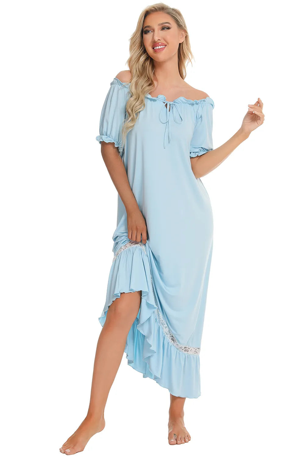 Lace Detail Short Sleeve Lounge Dress - V.I.P Digital Presence