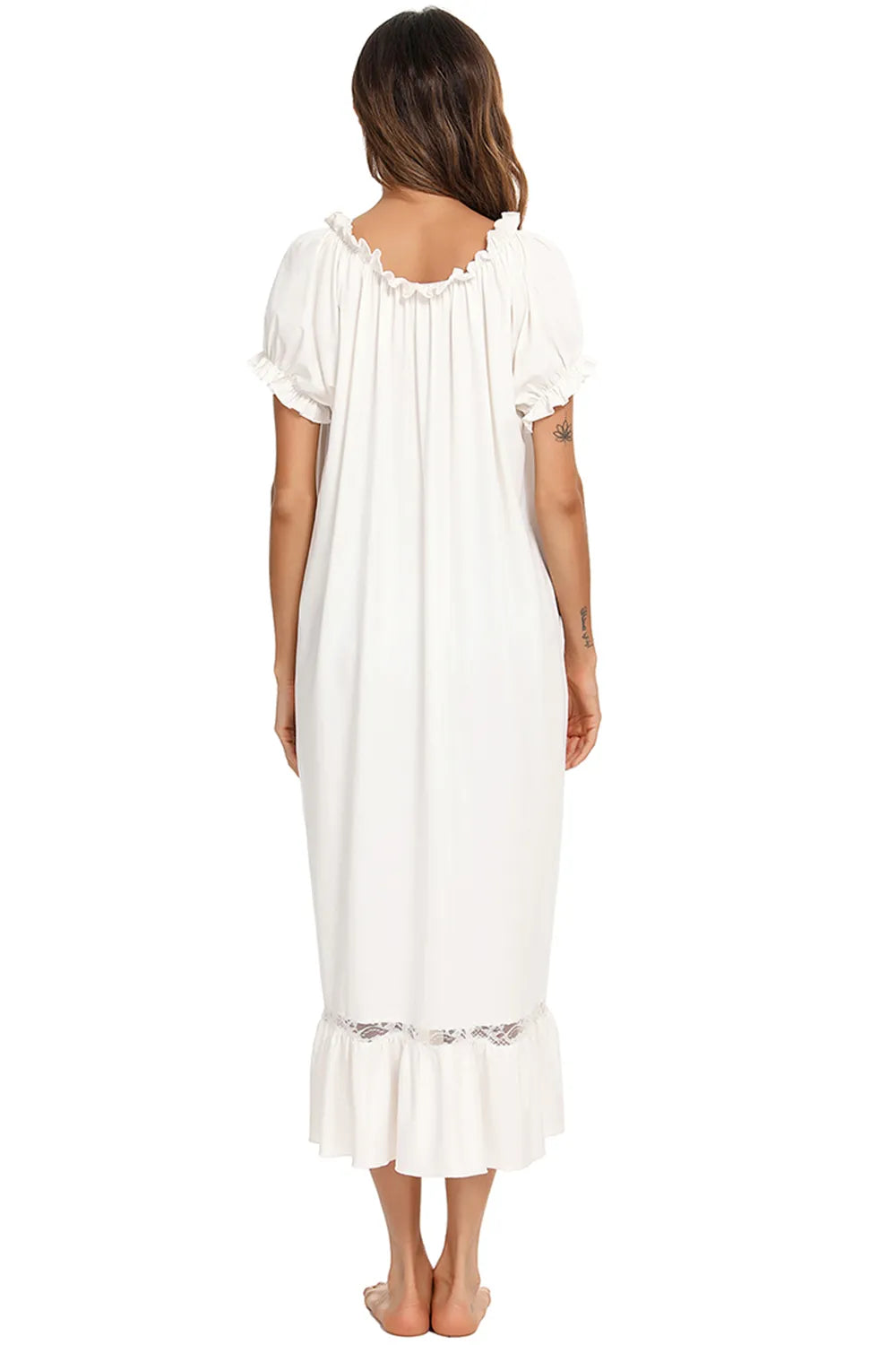 Lace Detail Short Sleeve Lounge Dress - V.I.P Digital Presence