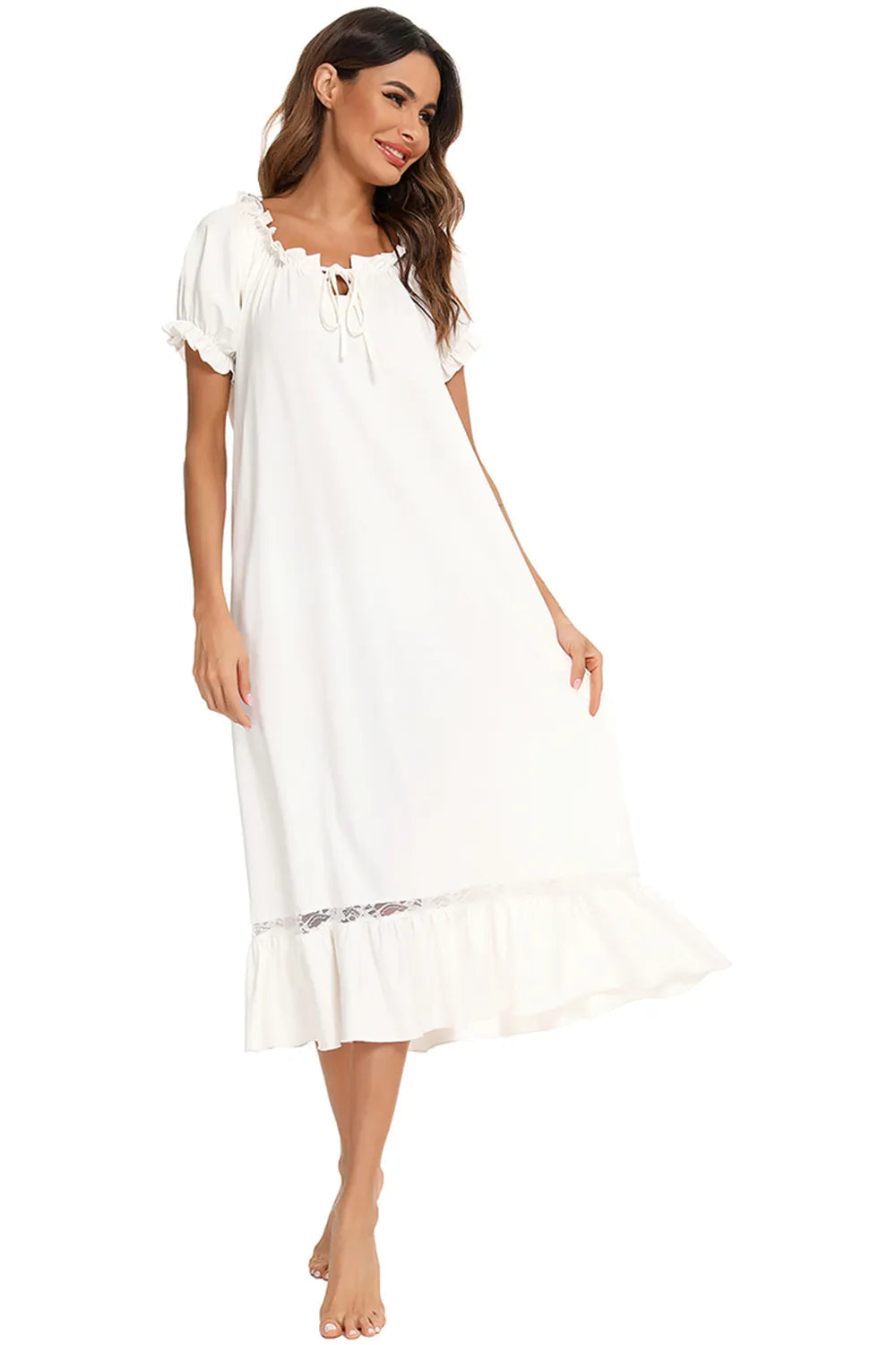Lace Detail Short Sleeve Lounge Dress - V.I.P Digital Presence