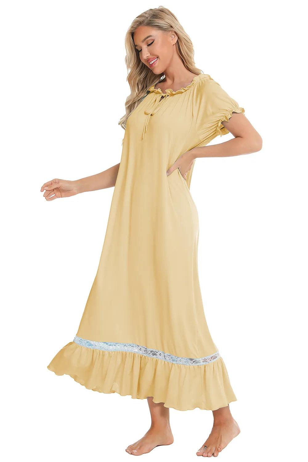 Lace Detail Short Sleeve Lounge Dress - V.I.P Digital Presence