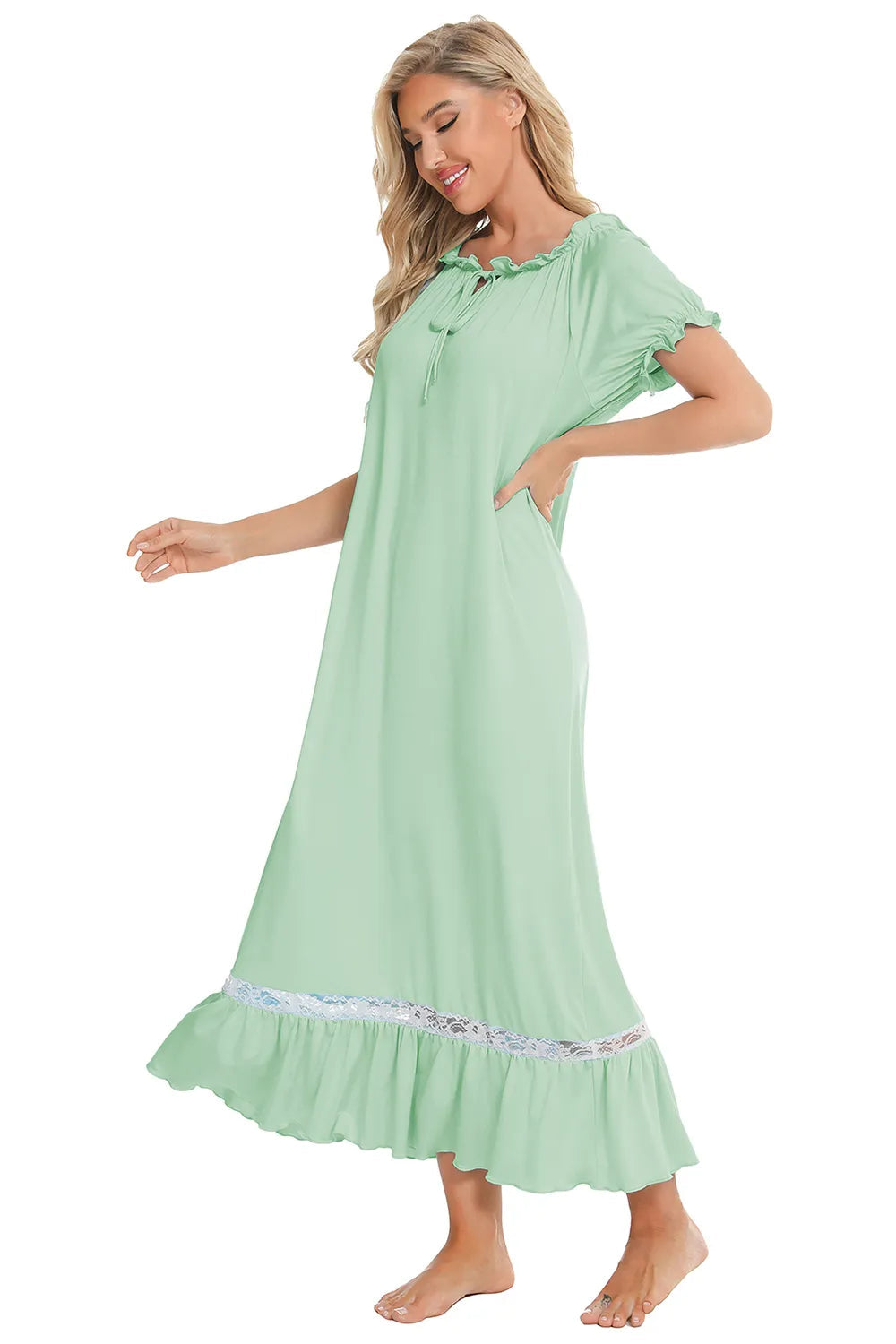 Lace Detail Short Sleeve Lounge Dress - V.I.P Digital Presence