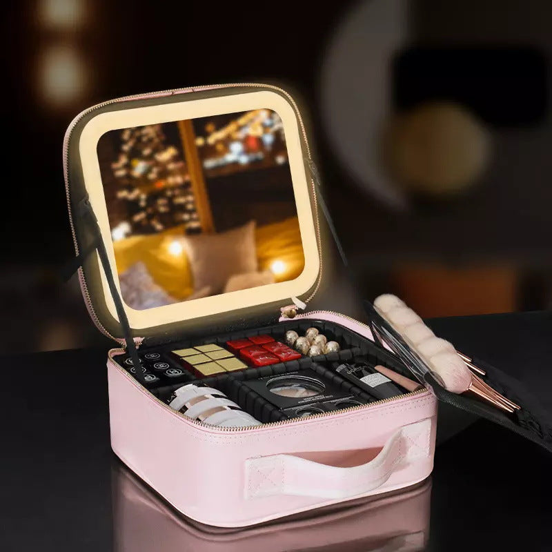 Large capacity LED mirror makeup bag, multifunctional DIY partition storage box, portable waterproof makeup case for women - V.I.P Digital Presence