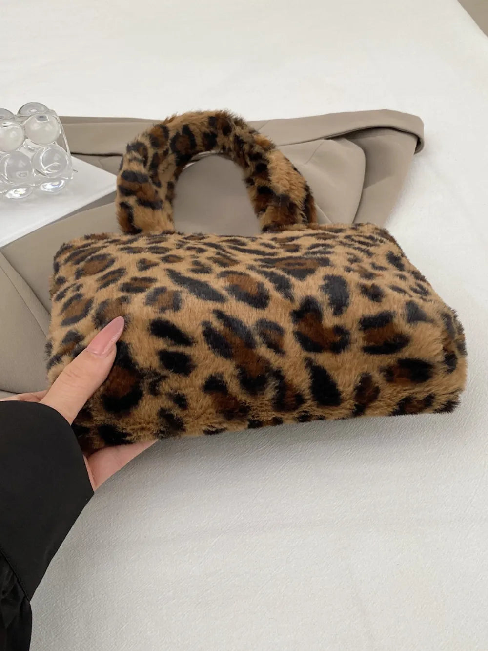 Leopard Fluff Handbag with Zip - V.I.P Digital Presence
