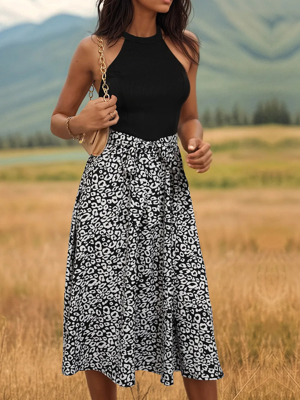 Leopard Halter Neck Midi Dress - V.I.P Digital Presence