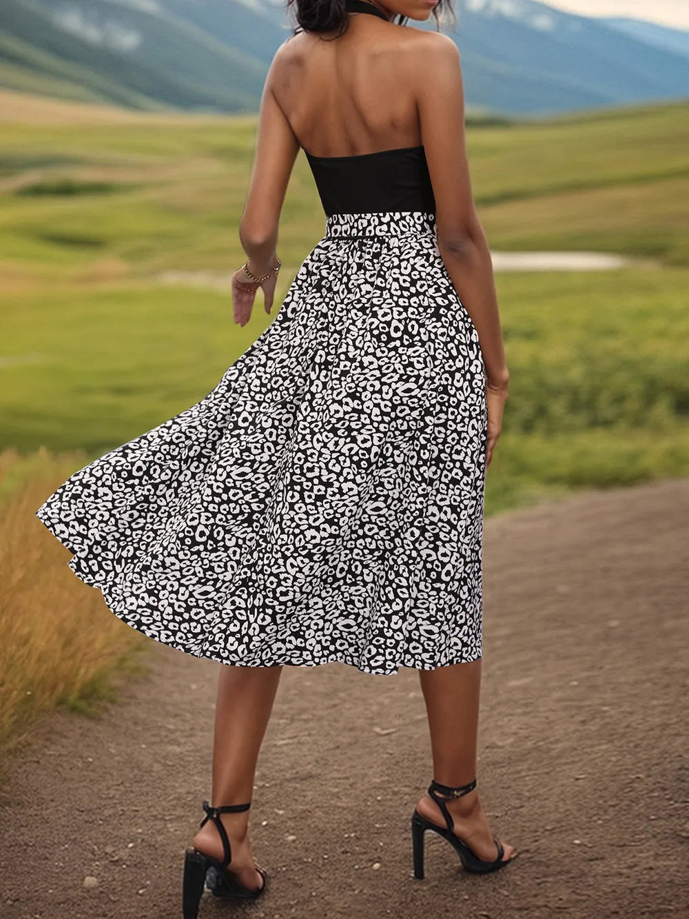 Leopard Halter Neck Midi Dress - V.I.P Digital Presence