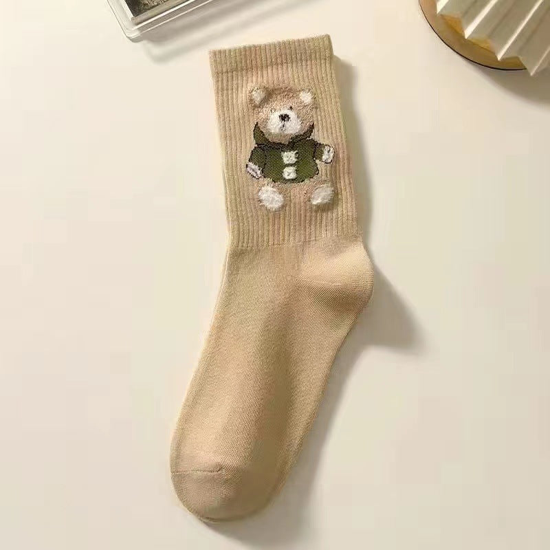 Little Bear Socks, Children's Middle Socks, Spring and Autumn Ins Trendy, Cute, Versatile, Fresh Japanese Coffee Color, Outerwear Long Socks, Autumn and Winter - V.I.P Digital Presence