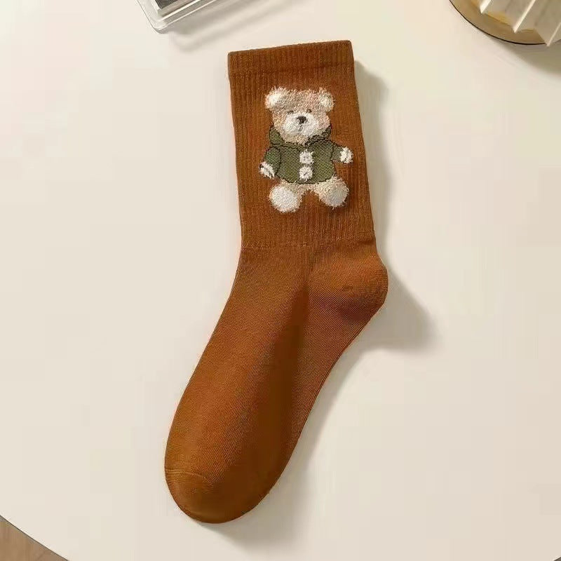 Little Bear Socks, Children's Middle Socks, Spring and Autumn Ins Trendy, Cute, Versatile, Fresh Japanese Coffee Color, Outerwear Long Socks, Autumn and Winter - V.I.P Digital Presence