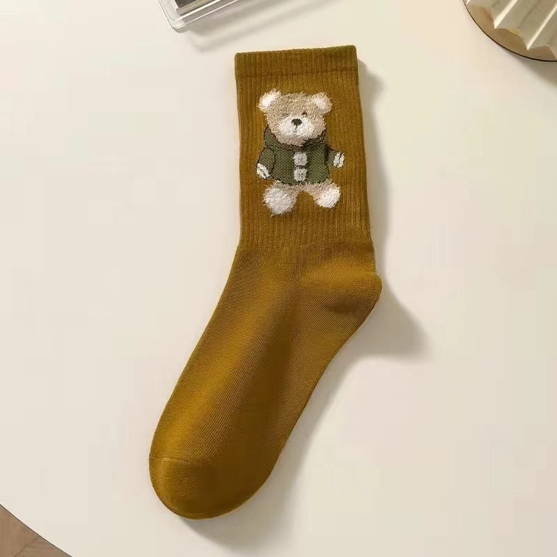 Little Bear Socks, Children's Middle Socks, Spring and Autumn Ins Trendy, Cute, Versatile, Fresh Japanese Coffee Color, Outerwear Long Socks, Autumn and Winter - V.I.P Digital Presence