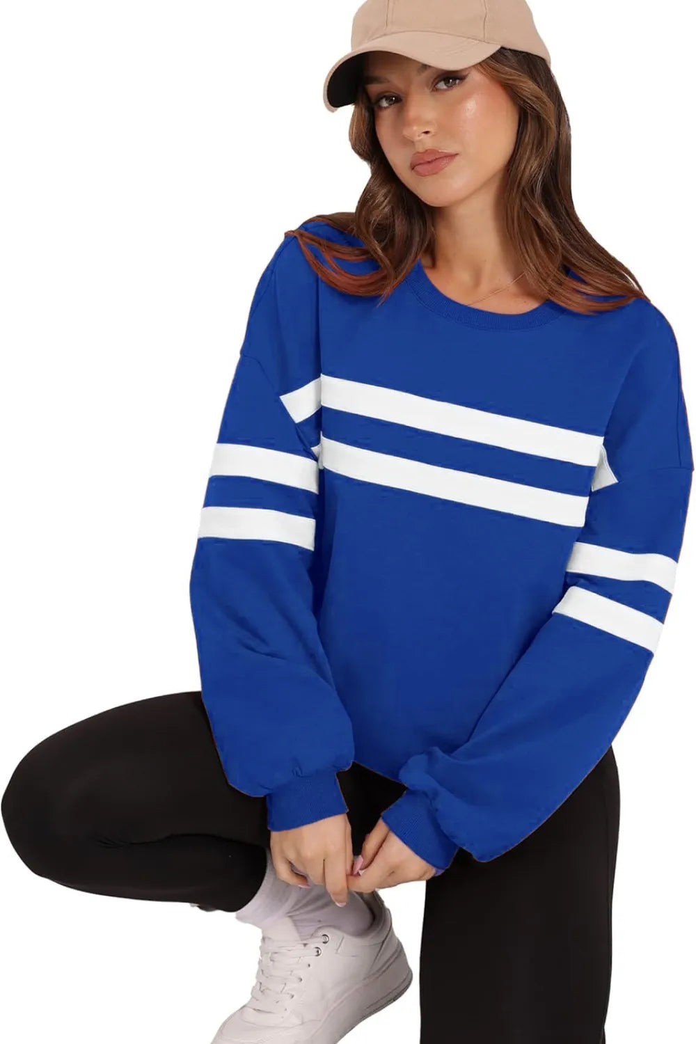 Lovelet Striped Round Neck Dropped Shoulder Sweatshirt - V.I.P Digital Presence
