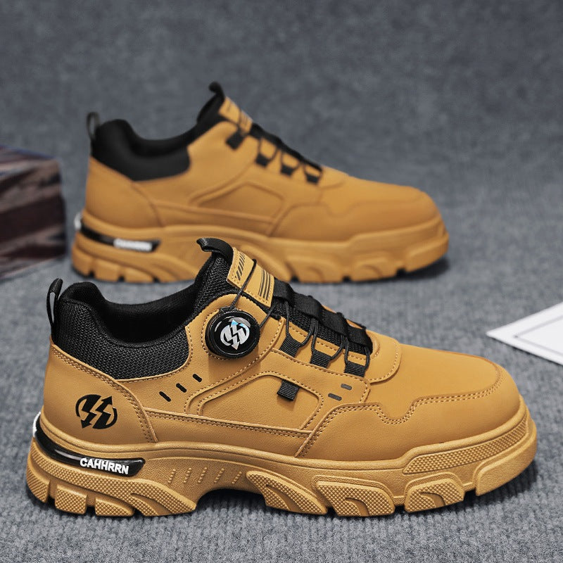 Low cut workwear Martin shoes men's casual leather sneakers trendy shoes men's rotating buttons - V.I.P Digital Presence